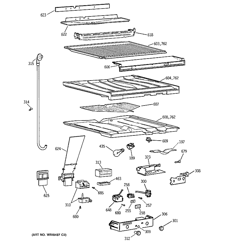 COMPARTMENT SEPARATOR PARTS Diagram and Parts List for MTI18GIBGRWW  General Electric Refrigerator