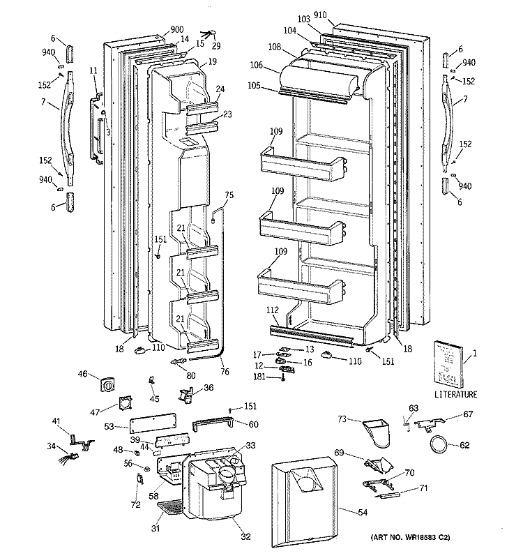 DOORS Diagram and Parts List for MSX22GRBAAA  General Electric Refrigerator