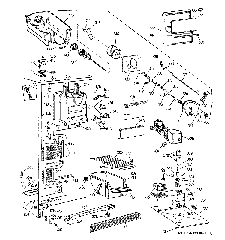 FREEZER SECTION Diagram and Parts List for MSX22GRBAAA  General Electric Refrigerator