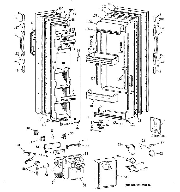 DOORS Diagram and Parts List for MSX25GRBAAA  General Electric Refrigerator