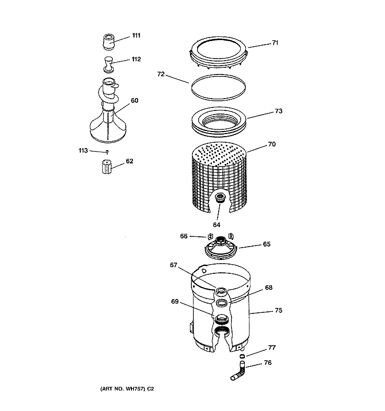 BASKET & AGITATOR Diagram and Parts List for WWLR3100VWW  General Electric Washer