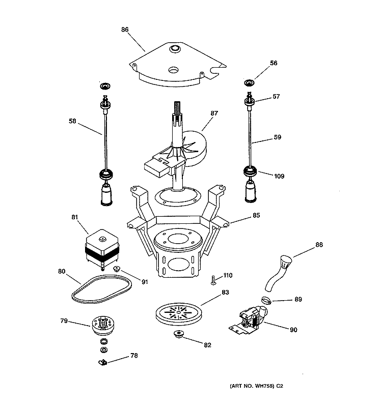 SUSPENSION, PUMP & DRIVE COMPONENTS Diagram and Parts List for WWLR3100VWW  General Electric Washer