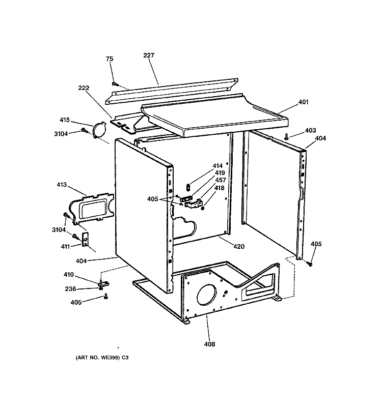 CABINET Diagram and Parts List for DPSR473EW0WW  General Electric Dryer