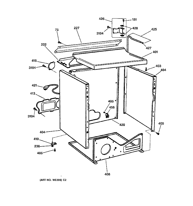 CABINET Diagram and Parts List for DPSF505GW0WW  General Electric Dryer