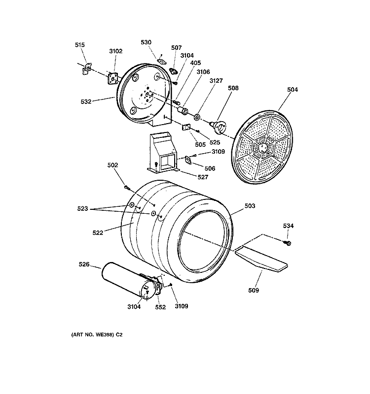 DRUM Diagram and Parts List for DPSF505GW0WW  General Electric Dryer
