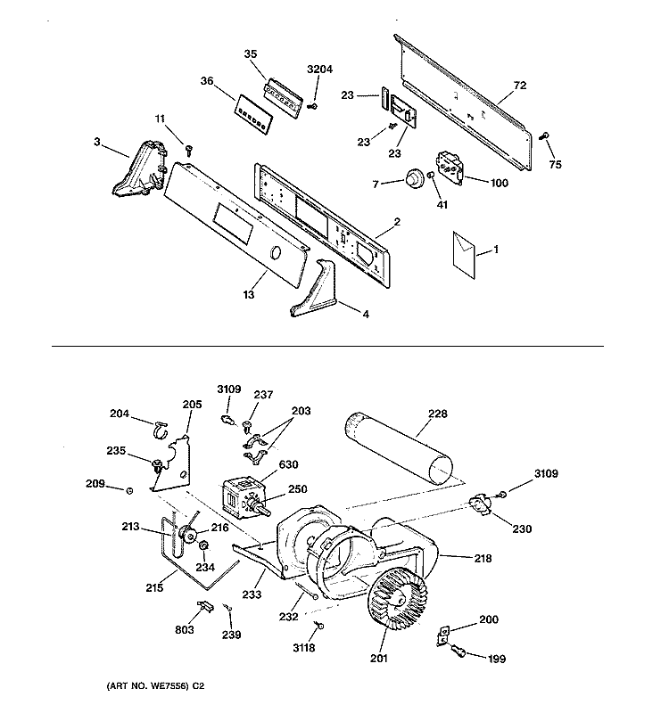 BACKSPLASH, BLOWER & MOTOR Diagram and Parts List for DPSF495EW0AA  General Electric Dryer