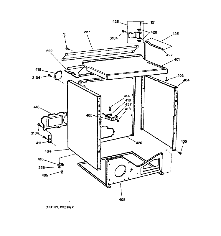 CABINET Diagram and Parts List for DPSF495EW0AA  General Electric Dryer