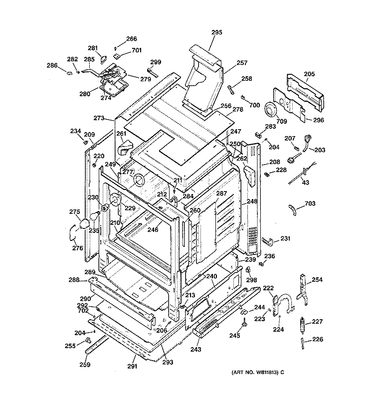 BODY PARTS Diagram and Parts List for JGBP35GZA1WW  General Electric Range