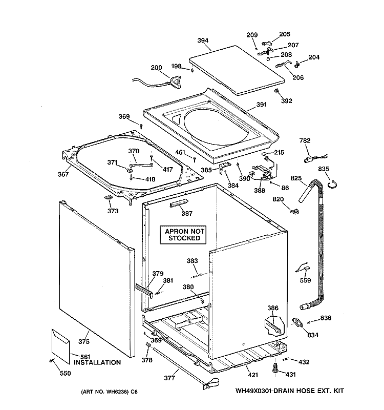 CABINET, COVER & FRONT PANEL Diagram and Parts List for WPSR3100W0AA  General Electric Washer
