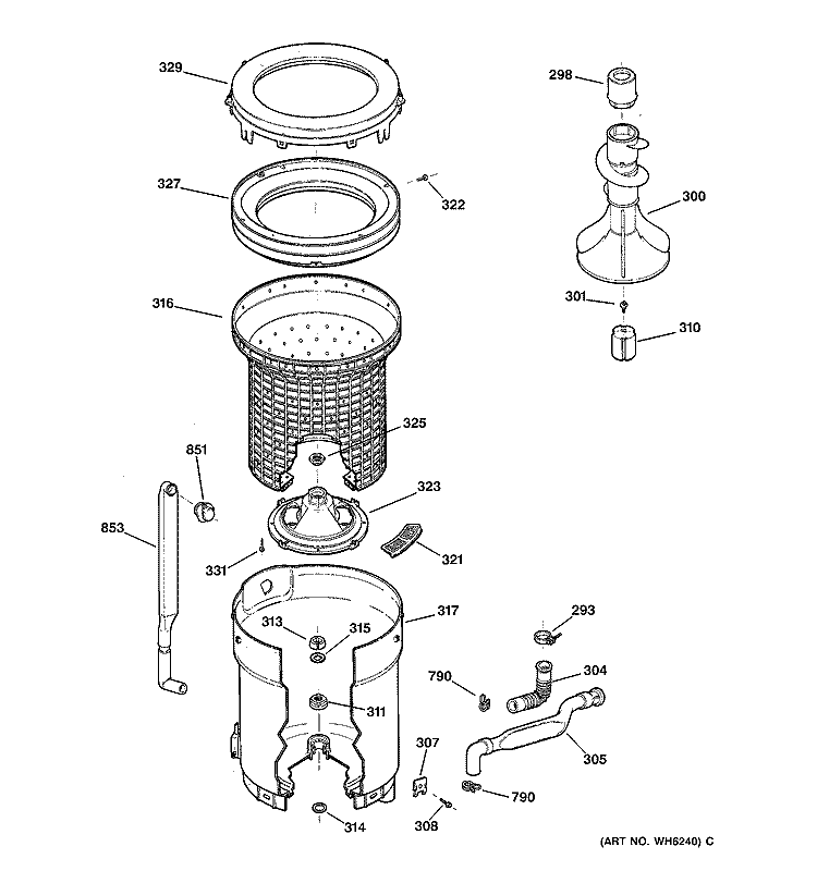 TUB, BASKET & AGITATOR Diagram and Parts List for WPSR3100W0AA  General Electric Washer