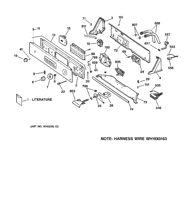 CONTROLS & BACKSPLASH Diagram and Parts List for WPSF4170W0WW  General Electric Washer