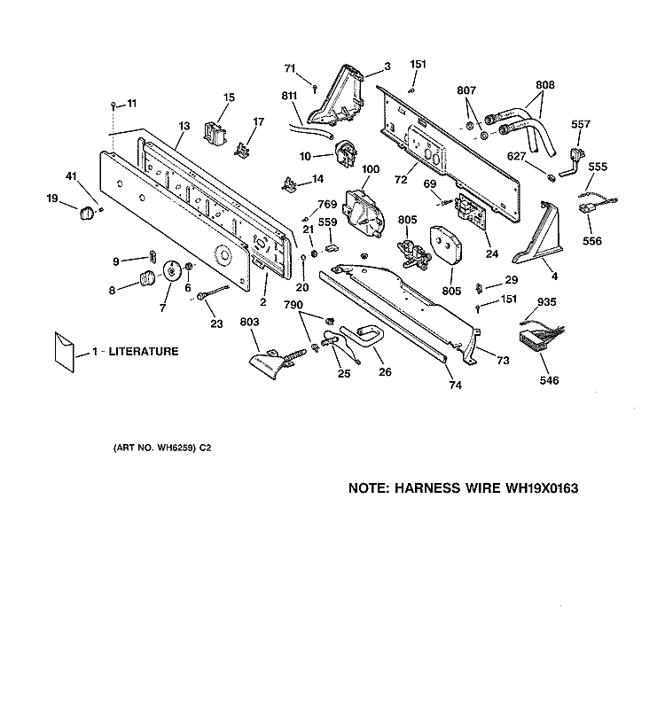 CONTROLS & BACKSPLASH Diagram and Parts List for WPSR4130W0AA  General Electric Washer