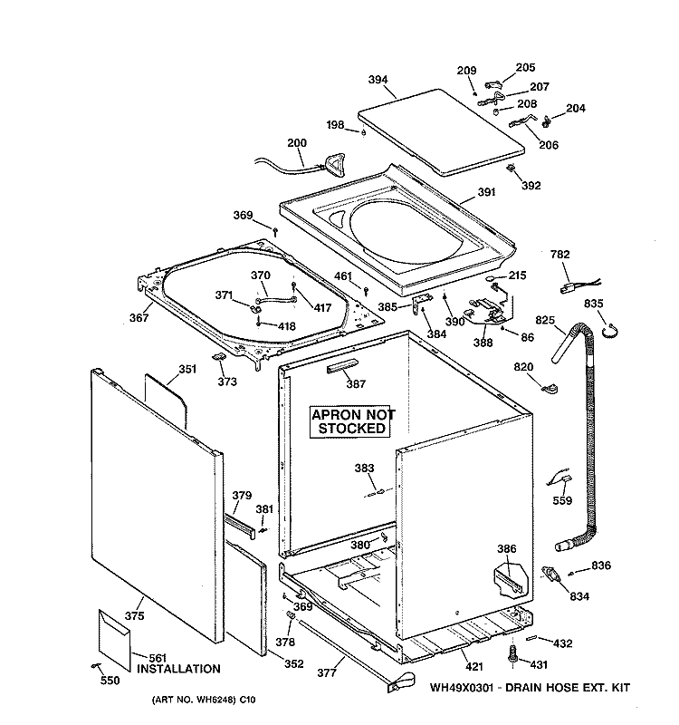 CABINET, COVER & FRONT PANEL Diagram and Parts List for WPSR4130W0AA  General Electric Washer