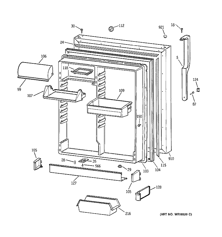 FRESH FOOD DOOR Diagram and Parts List for TBH19ZABFRAA  General Electric Refrigerator