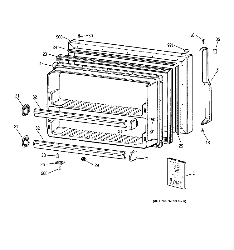 FREEZER DOOR Diagram and Parts List for TBT18JABFRAA  General Electric Refrigerator