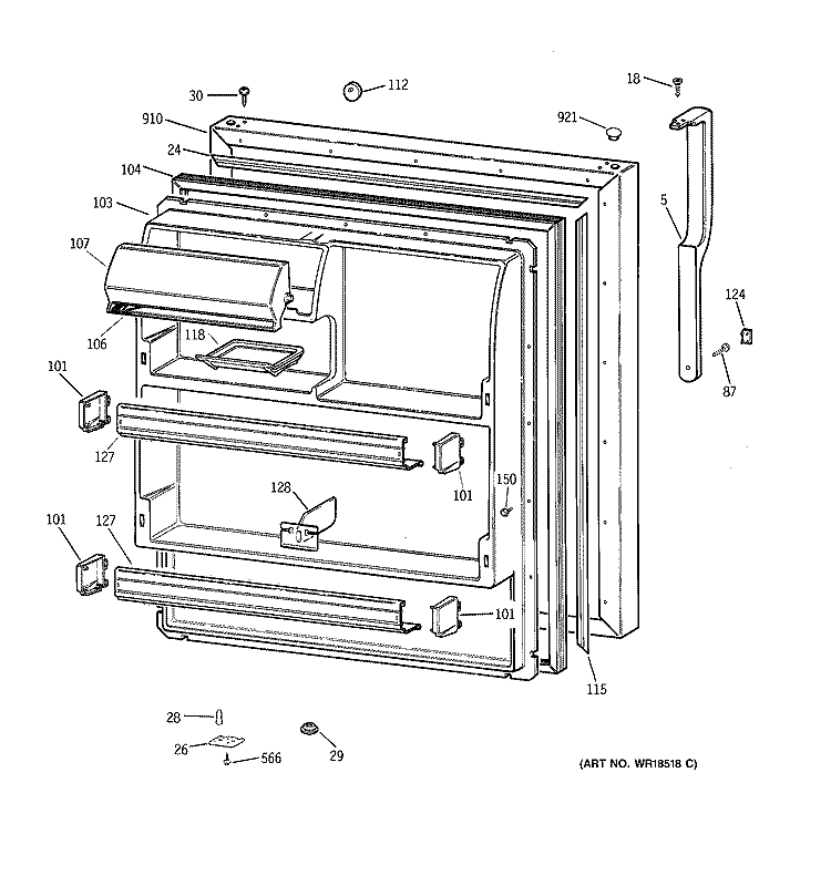 FRESH FOOD DOOR Diagram and Parts List for TBT18JABFRAA  General Electric Refrigerator