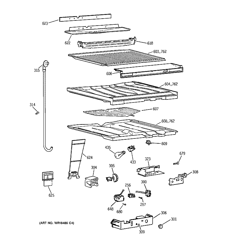 COMPARTMENT SEPARATOR PARTS Diagram and Parts List for TBT18JABFRAA  General Electric Refrigerator