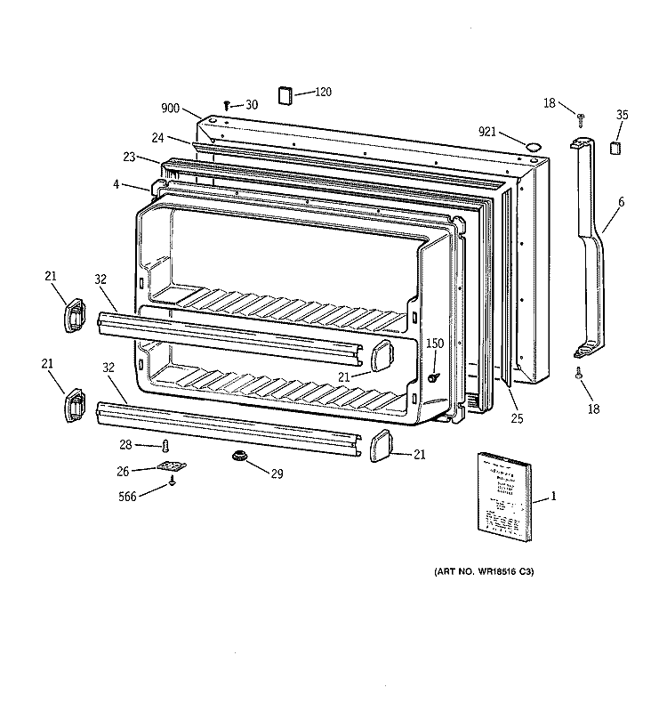 FREEZER DOOR Diagram and Parts List for TBI18JIBGRWW  General Electric Refrigerator