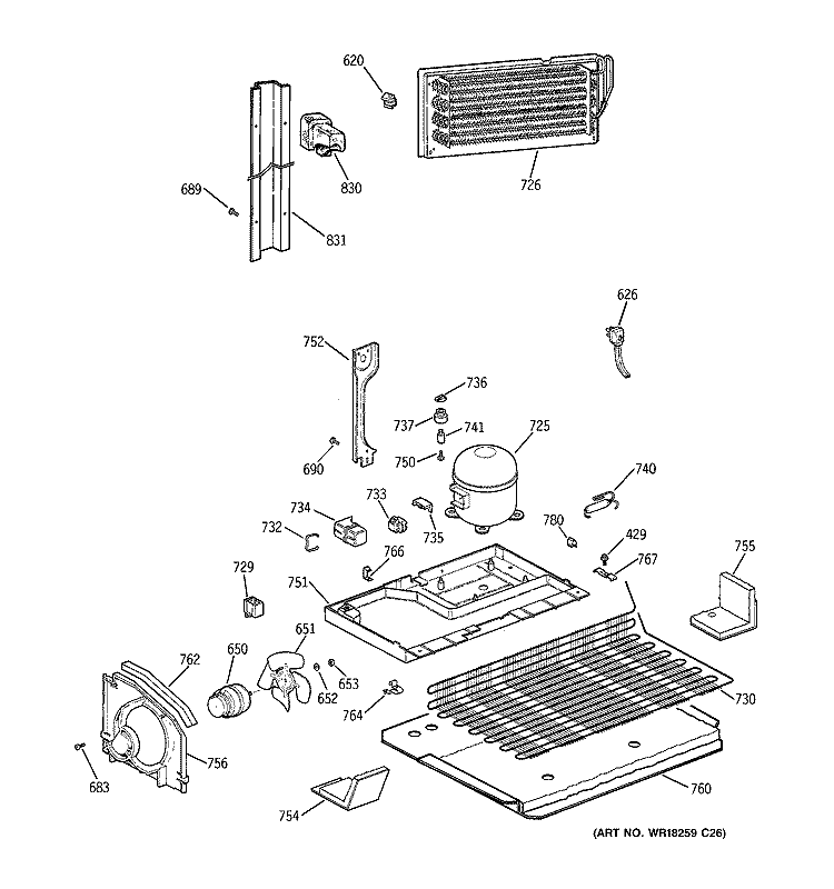 UNIT PARTS Diagram and Parts List for TBI18JIBGRWW  General Electric Refrigerator