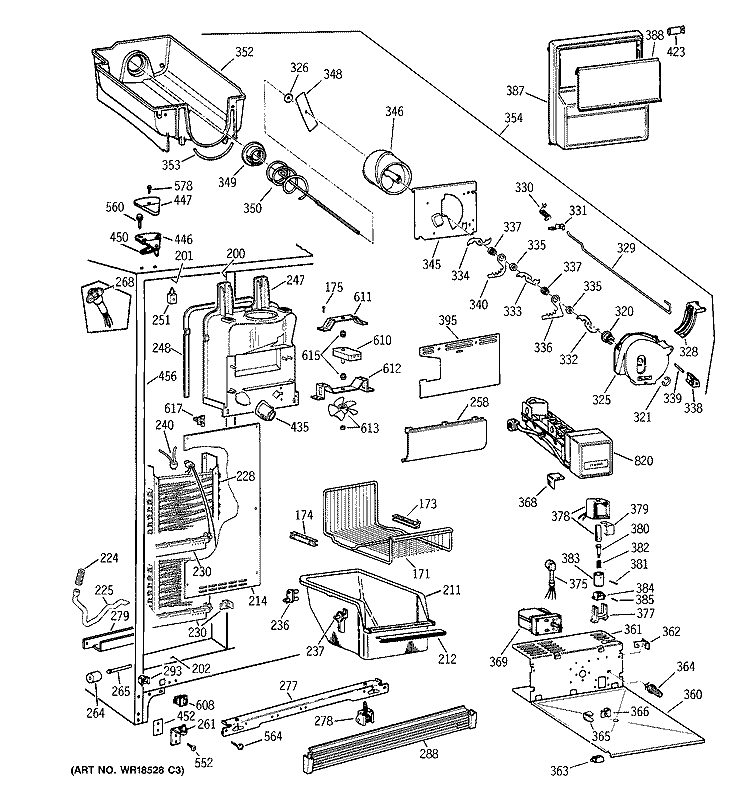 FREEZER SECTION Diagram and Parts List for TFS22PPBABS  General Electric Refrigerator