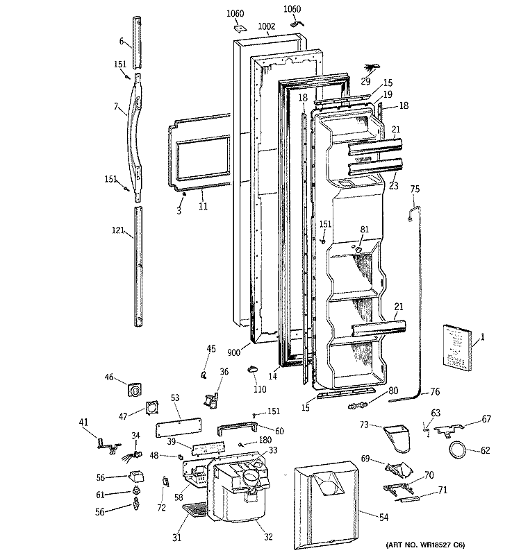 FREEZER DOOR Diagram and Parts List for TFS25PPBABS  General Electric Refrigerator