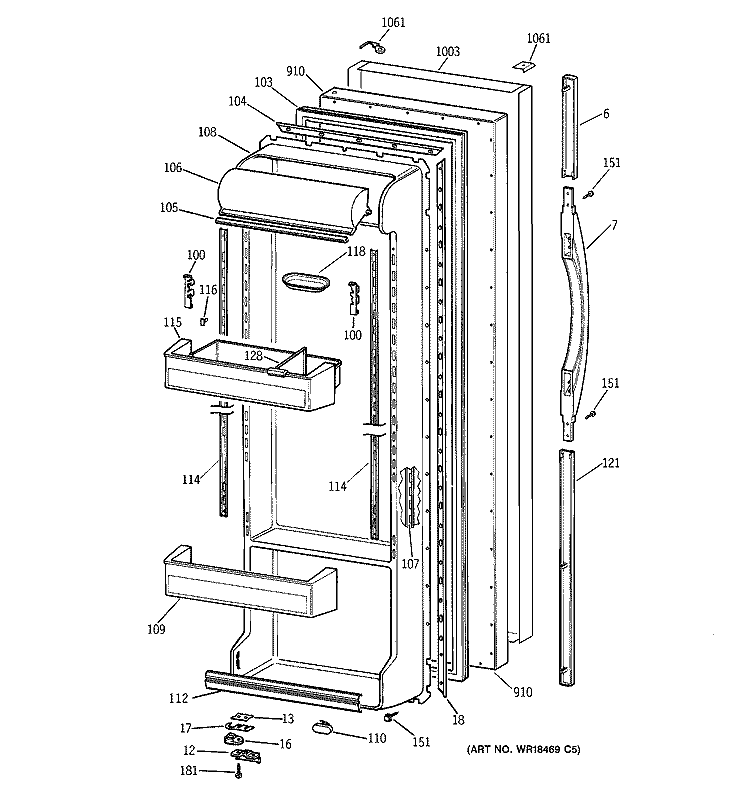 FRESH FOOD DOOR Diagram and Parts List for TFS25PPBABS  General Electric Refrigerator