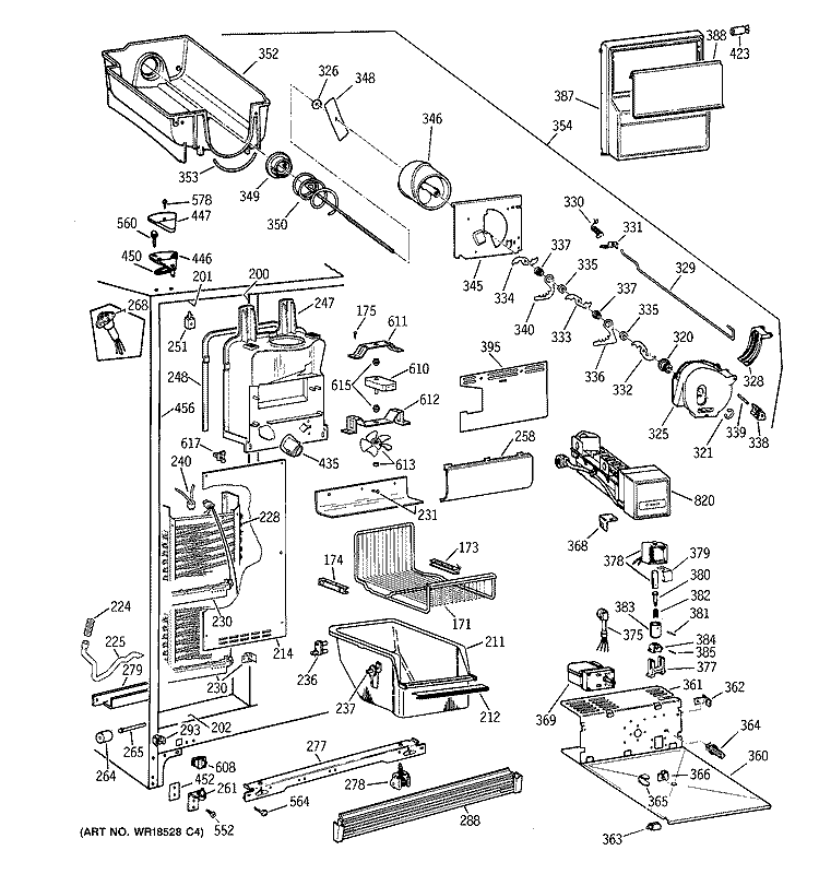 FREEZER SECTION Diagram and Parts List for TFS25PPBABS  General Electric Refrigerator