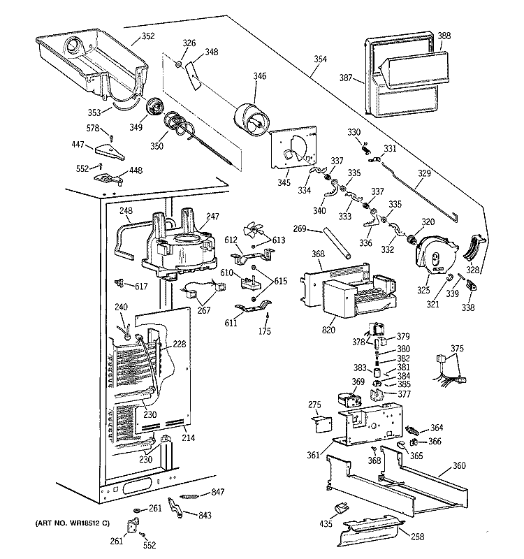FREEZER SECTION Diagram and Parts List for TFS28PBBABS  General Electric Refrigerator