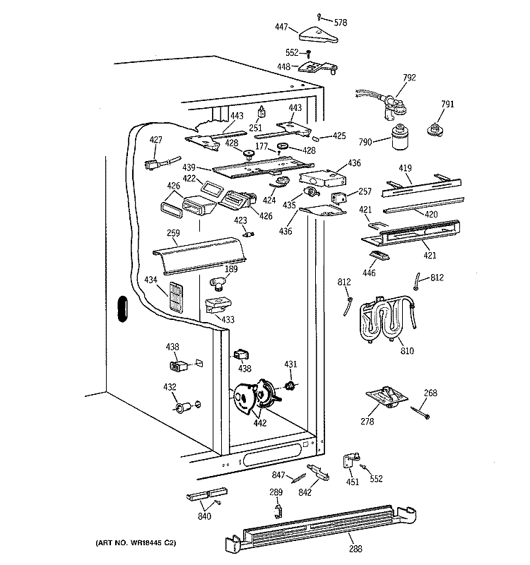 FRESH FOOD SECTION Diagram and Parts List for TFS28PBBABS  General Electric Refrigerator