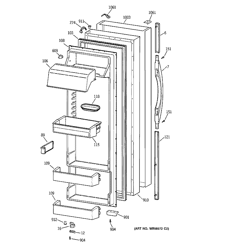FRESH FOOD DOOR Diagram and Parts List for TFS28PPBABS  General Electric Refrigerator