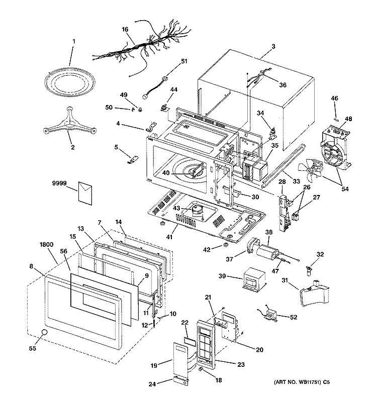 Section Diagram and Parts List for ZE1660SA01  General Electric Microwave
