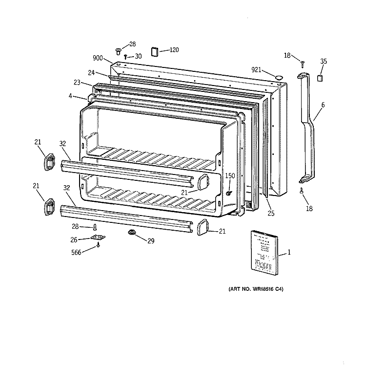 FREEZER DOOR Diagram and Parts List for TBG21IABGRWW  General Electric Refrigerator