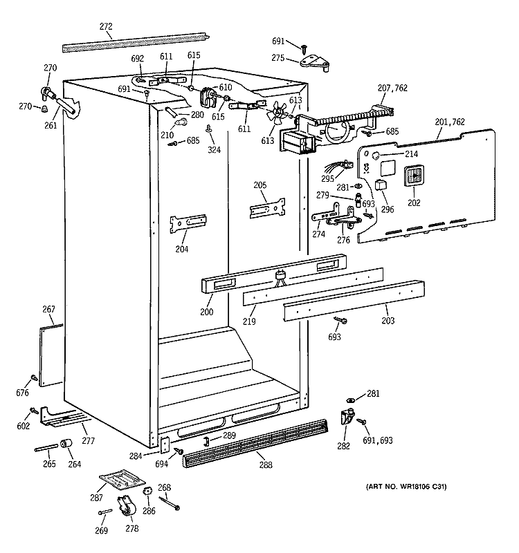 CABINET PARTS Diagram and Parts List for TBG21IABGRWW  General Electric Refrigerator