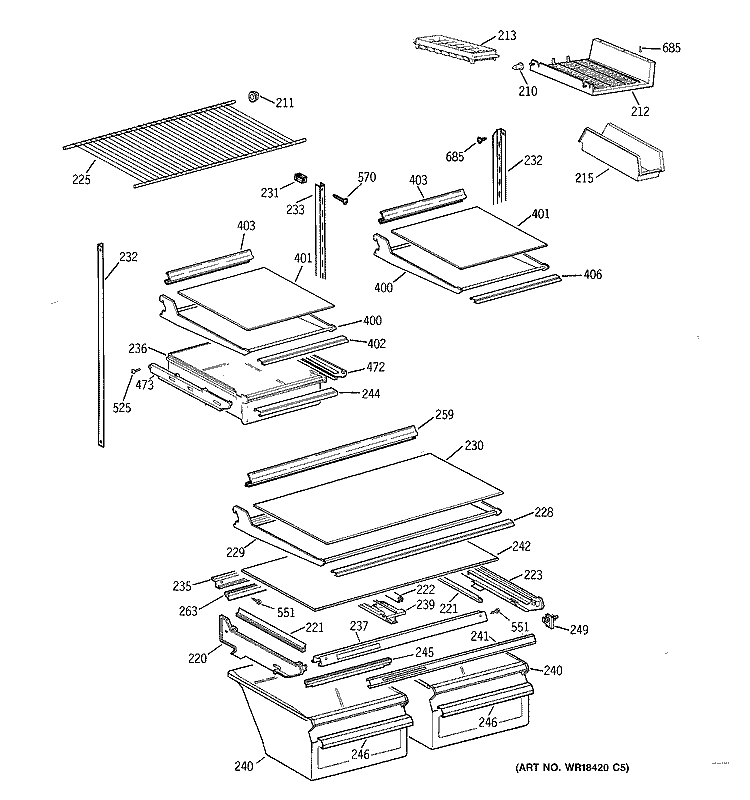 SHELF PARTS Diagram and Parts List for TBG21IABGRWW  General Electric Refrigerator