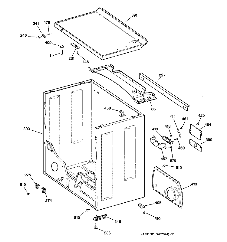 CABINET & TOP Diagram and Parts List for DCCB330EV0WC  General Electric Dryer