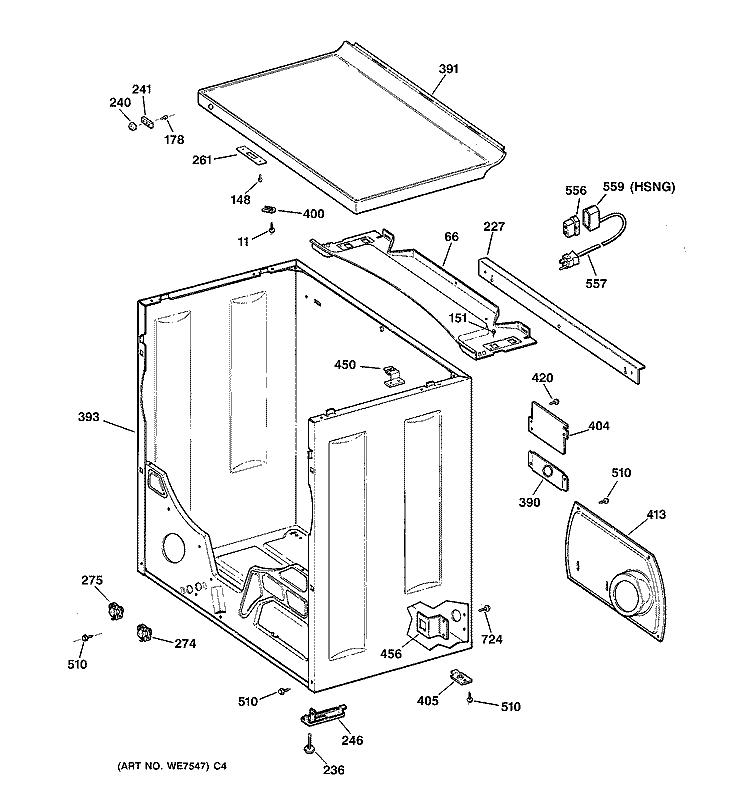 CABINET Diagram and Parts List for DCCB330GV0WC  General Electric Dryer