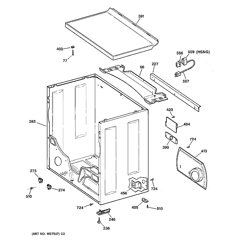 CABINET Diagram and Parts List for DVLR223GV0WW  General Electric Dryer