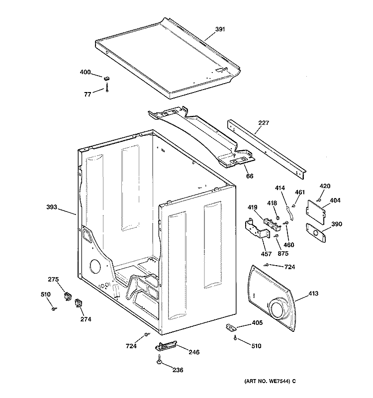 CABINET & TOP Diagram and Parts List for DVLR223EV0AA  General Electric Dryer