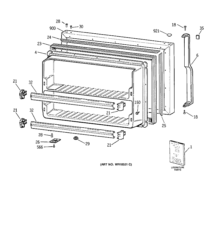 FREEZER DOOR Diagram and Parts List for TBT24JABFRWW  General Electric Refrigerator