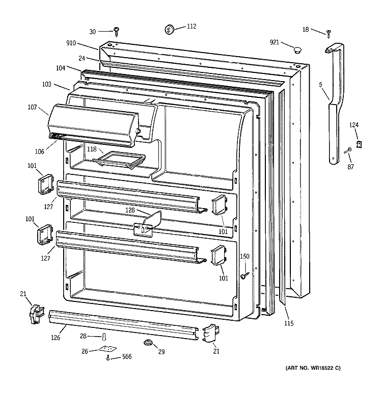 FRESH FOOD DOOR Diagram and Parts List for TBT24JABFRWW  General Electric Refrigerator