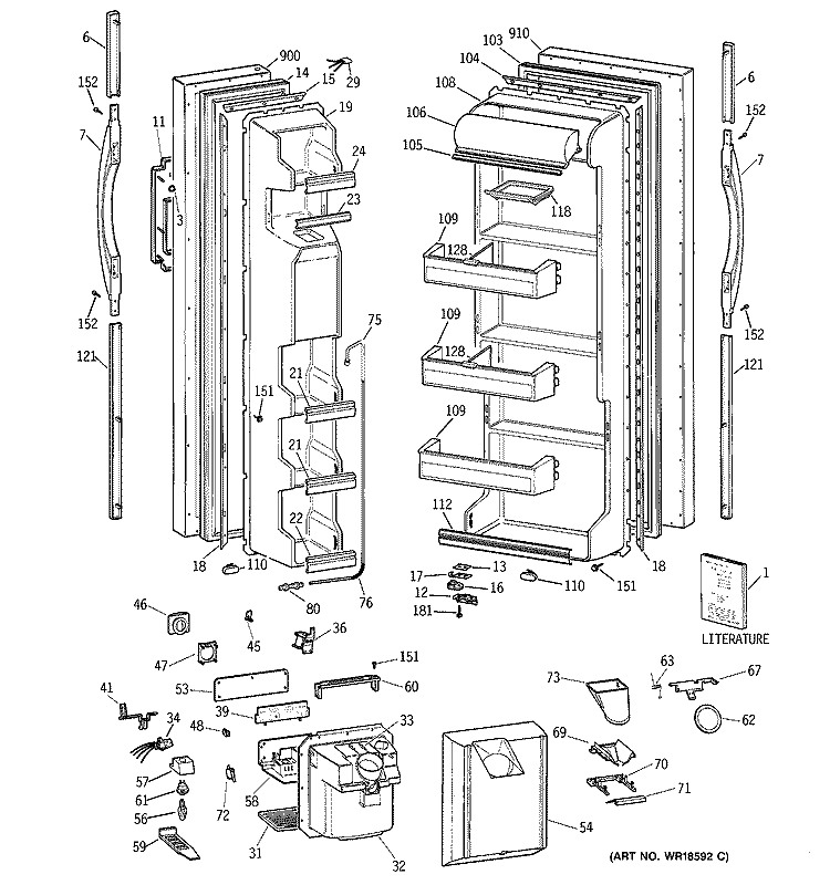 DOORS Diagram and Parts List for TFG20JRBAWW  General Electric Refrigerator