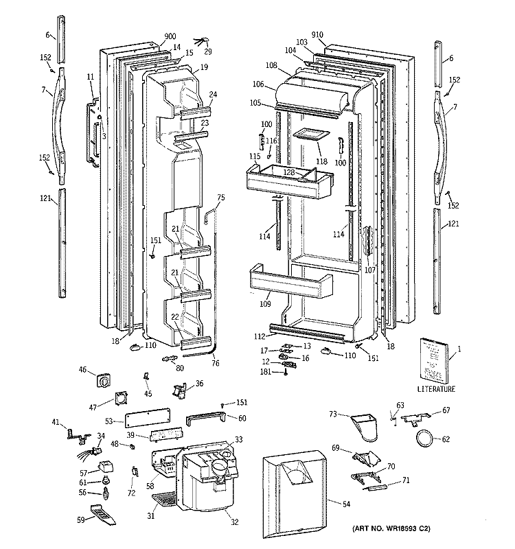 DOORS Diagram and Parts List for TFG22JRBAWW  General Electric Refrigerator