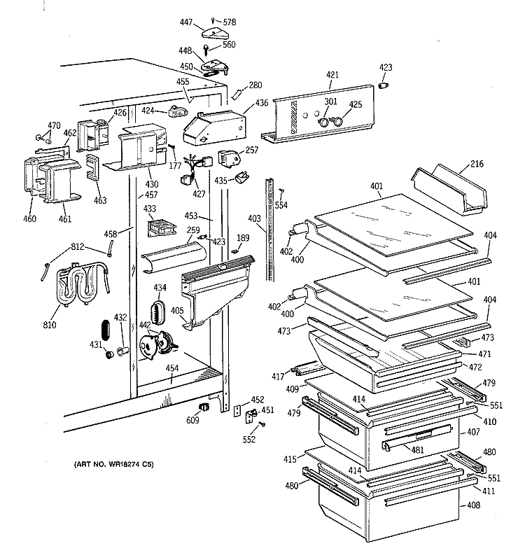 FRESH FOOD SECTION Diagram and Parts List for TFG22JRBAWW  General Electric Refrigerator