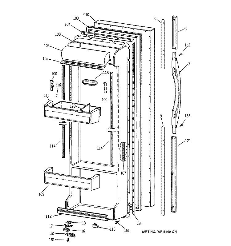 FRESH FOOD DOOR Diagram and Parts List for TFG25PRBAWW  General Electric Refrigerator