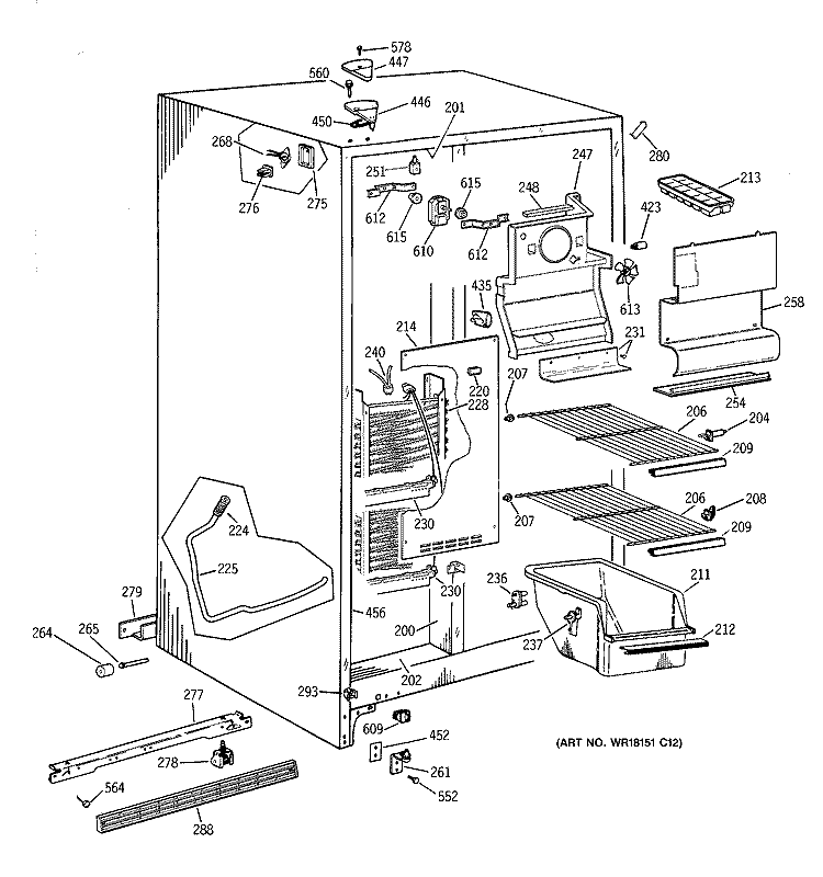 FREEZER SECTION Diagram and Parts List for TFG20JABAWW  General Electric Refrigerator
