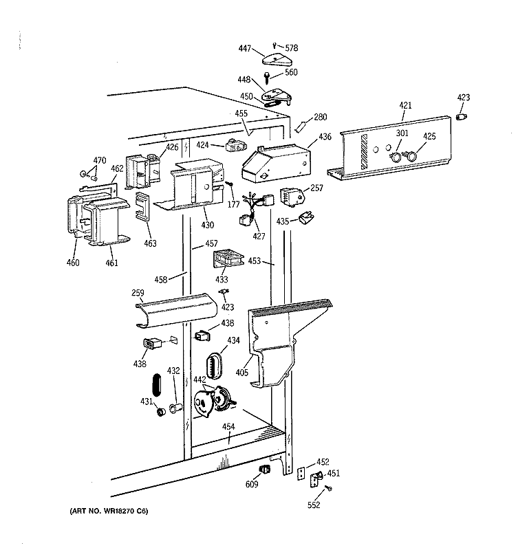 FRESH FOOD SECTION Diagram and Parts List for TFG25PABAWW  General Electric Refrigerator