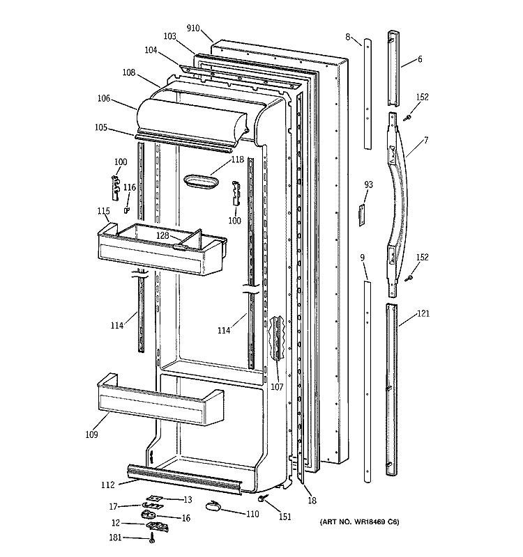 FRESH FOOD DOOR Diagram and Parts List for TFG25PEBAWH  General Electric Refrigerator