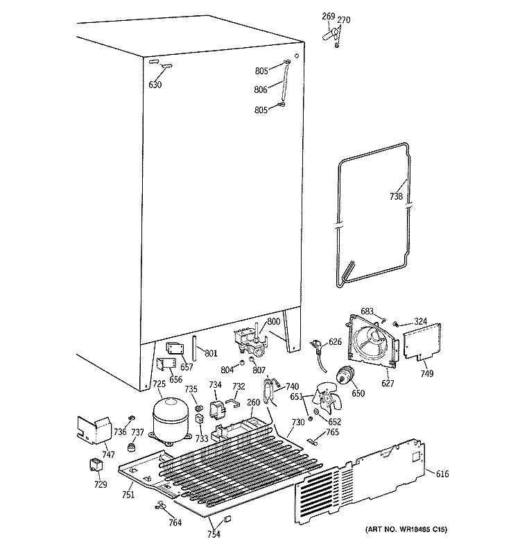 UNIT PARTS Diagram and Parts List for TFG25PEBAWH  General Electric Refrigerator