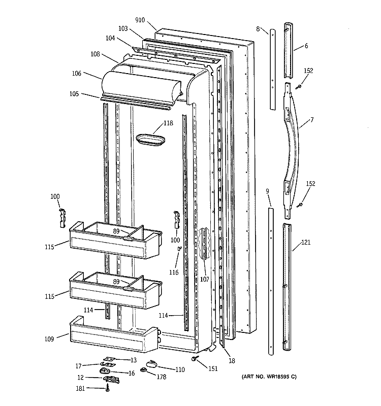 FRESH FOOD DOOR Diagram and Parts List for TFG27PRBAWW  General Electric Refrigerator