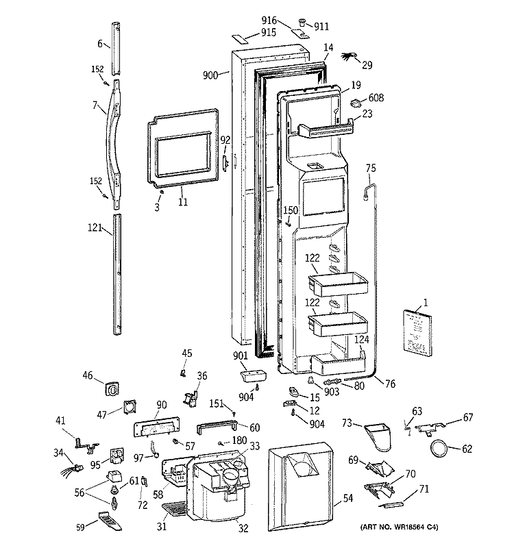FREEZER DOOR Diagram and Parts List for TFG28ZFBAWH  General Electric Refrigerator
